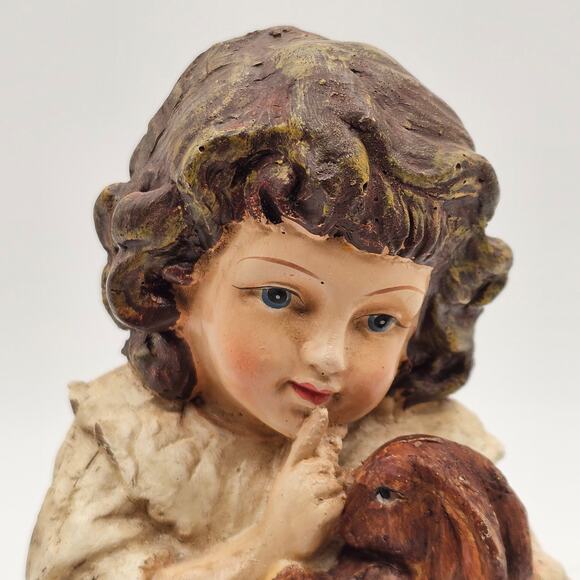 Vintage Resin Figurine: Old World Era Young Girl with Bunny Rabbit Statue 8x4 - Picture 2 of 6